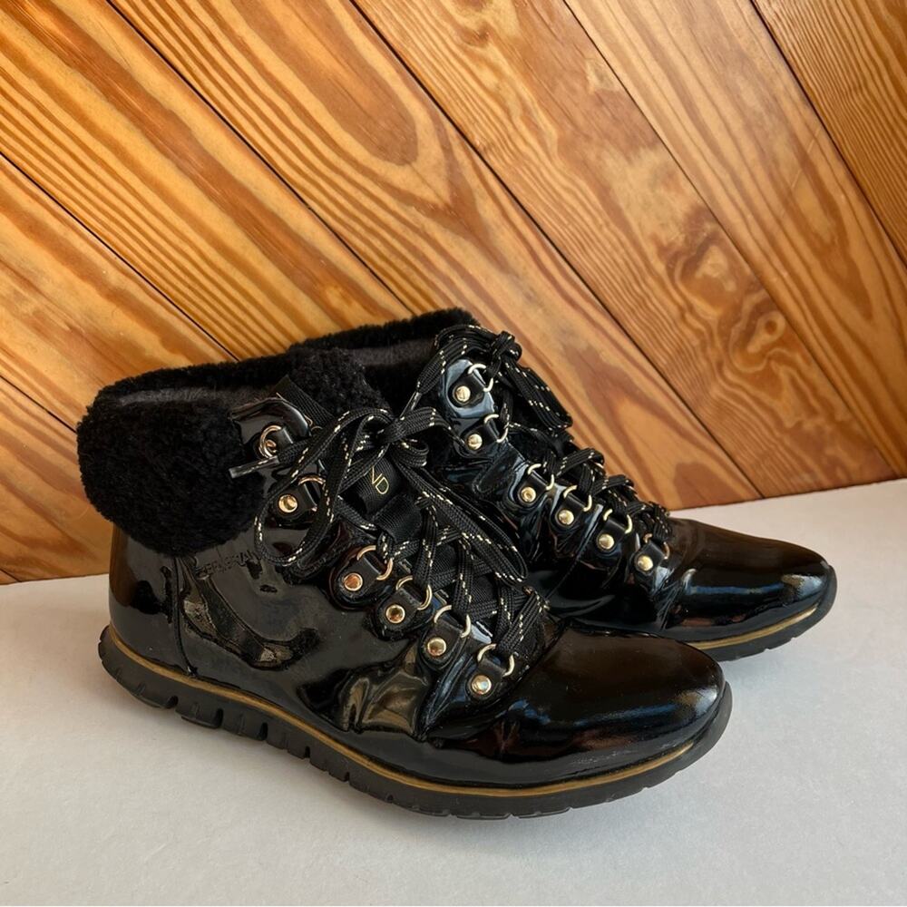 Cole Haan Zerogrand Waterproof Hiking Boot Black Patent Leather